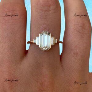 Elongated 3 CT Radiant Cut Moissanite Solitaire Ring